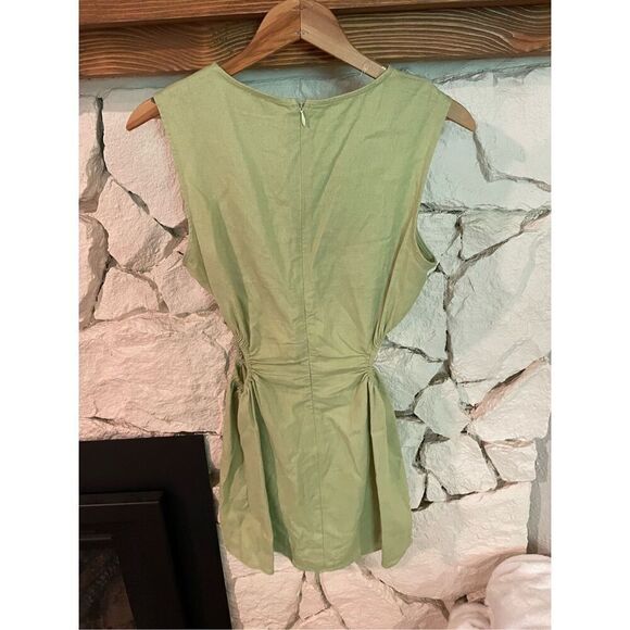 Princess Polly Womens Green Linen Blend Sleeveless Cut Out Mini Dress Size 2 - Picture 2 of 5